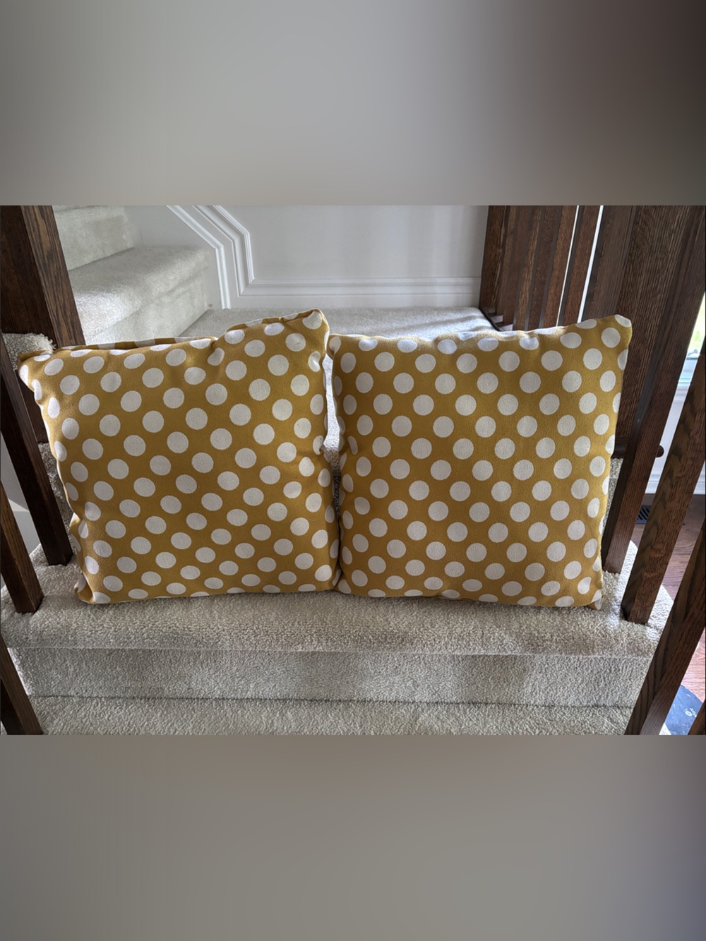 Polka Dot Throw Pillow Pair - Mustard Yellow & White
